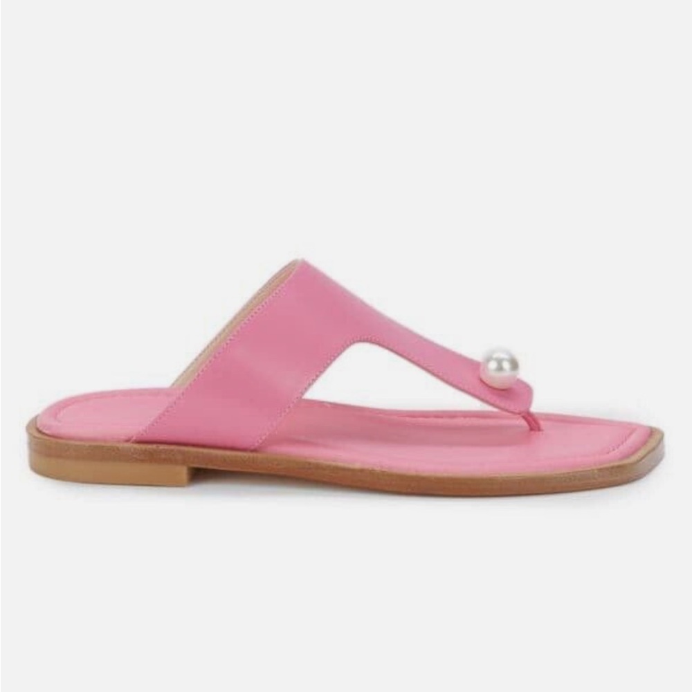 STUART WEITZMAN Women's Goldie Faux-Pearl Leather Thong-Toe Sandals Size 8.5